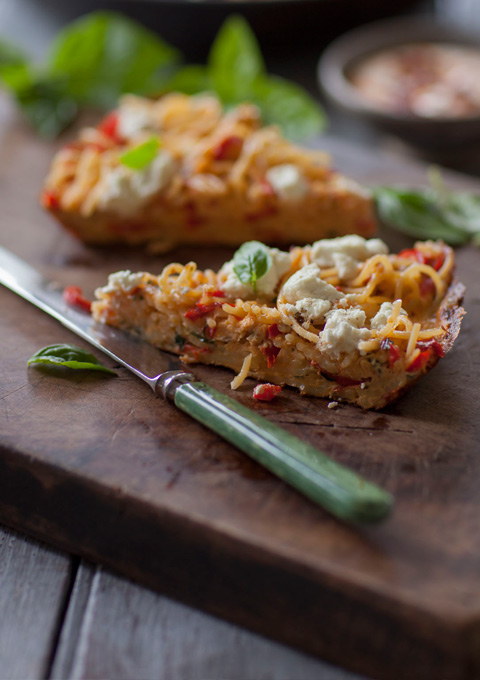 Spaghetti And Peperonata Frittata With Harissa Cream — Belinda Jeffery