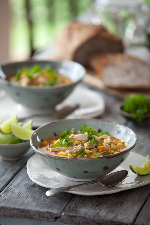 Gently spicy chicken, red lentil & apple soup